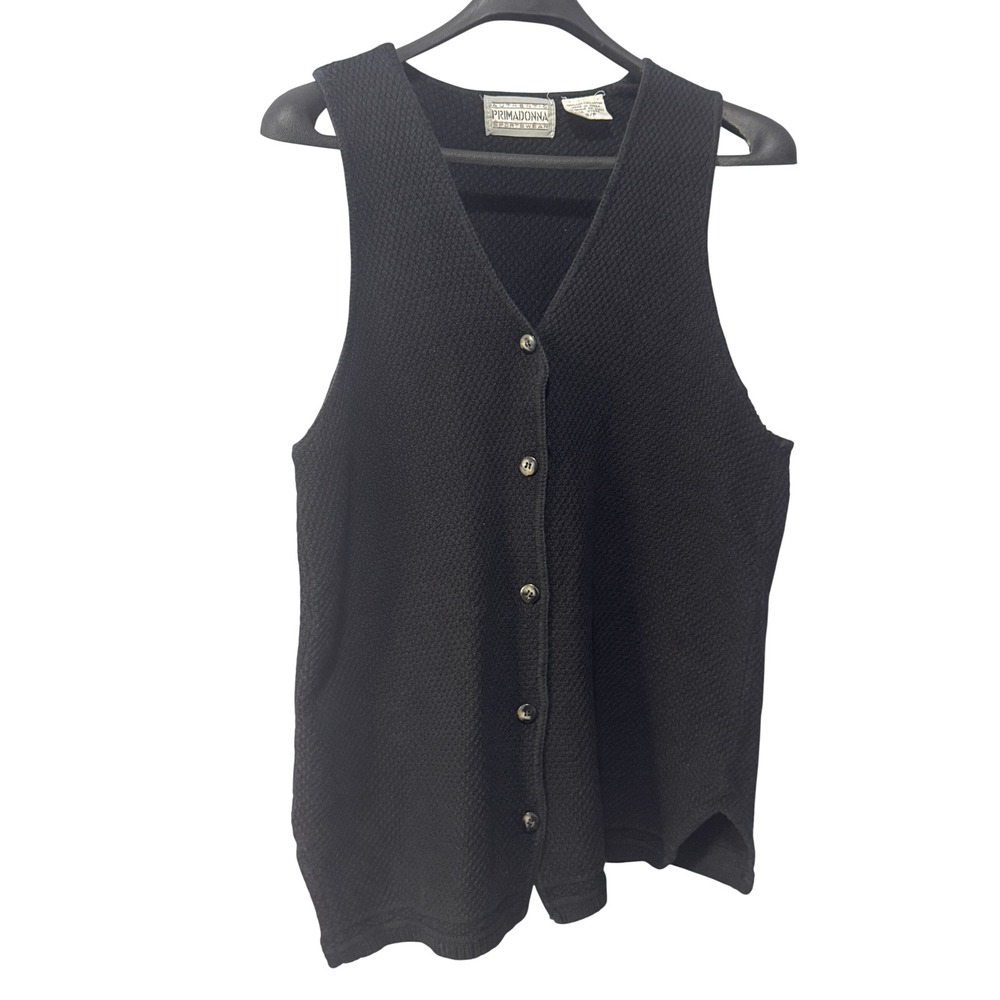 Primadonna Sportswear Black Cotton Waffle Knit Button Up V-Neck Vest Small S/P